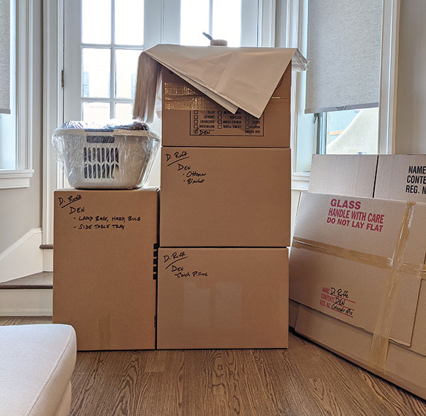 Personal belongings and furniture packed using Broad Street Movers packing services.